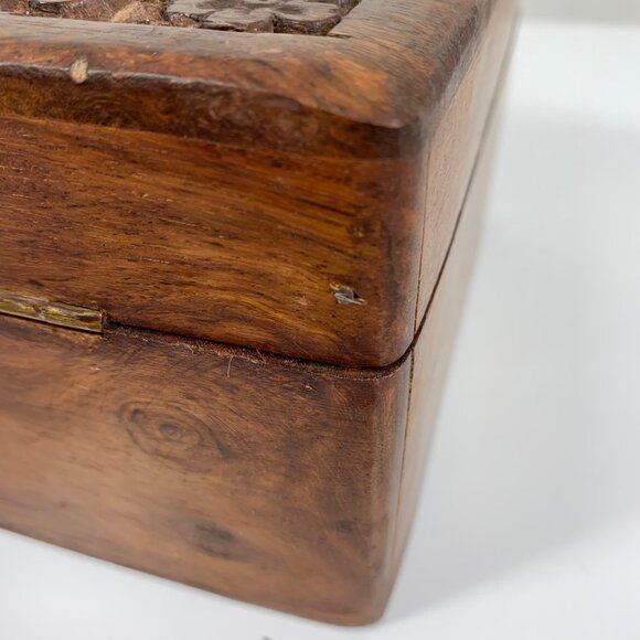 Intricate Floral Cherry Blossom Hand Carved Wooden Keepsake Storage Box Urn VTG - Picture 9 of 11